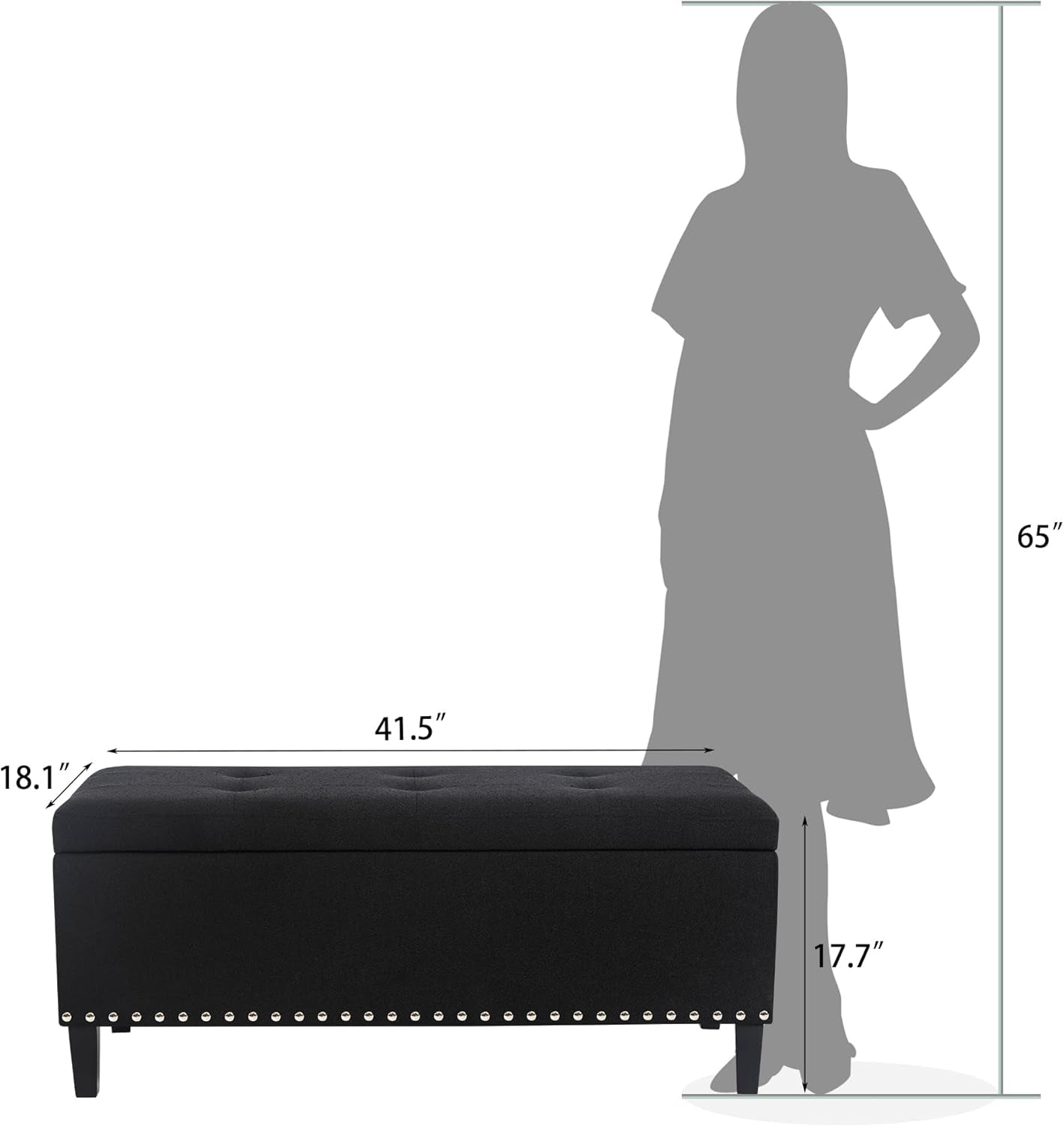 Joveco 41 Inches Storage Ottoman Bench,Leather Tufted Footstool Ottoman Bench with Nailhead Trim for Bedroom (Deep Green)
