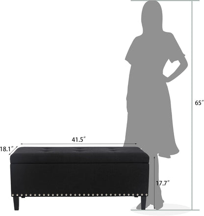 Joveco 41 Inches Storage Ottoman Bench,Leather Tufted Footstool Ottoman Bench with Nailhead Trim for Bedroom (Deep Green)