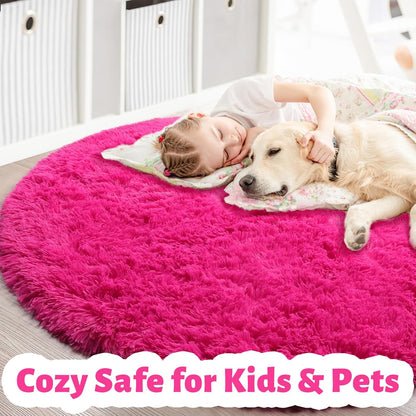 Amdrebio Ivory White round Circle Rug 6Ft for Kids Bedroom Aesthetic, Big Washable Fluffy Fuzzy Area Rugs for Living Room, Circular Plush Soft Shaggy Cream Carpet for Baby Nursery Teen Girls Boys