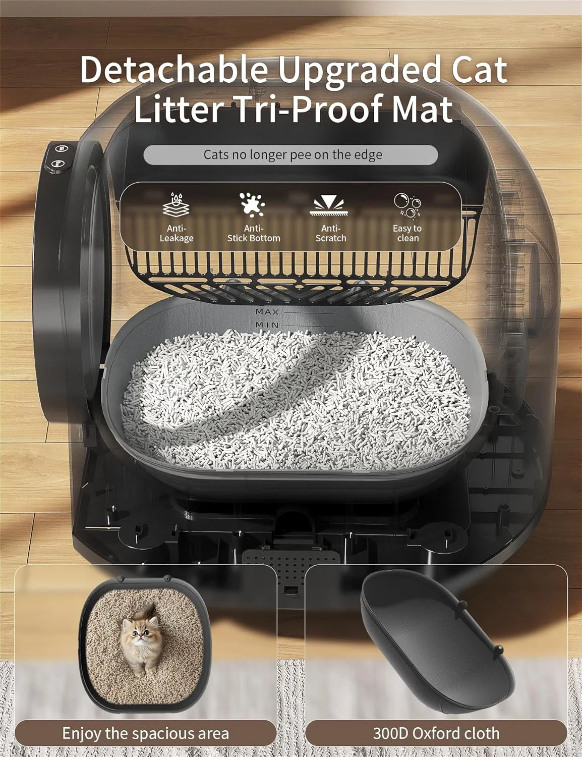 Self Cleaning Cat Litter Box, Automatic Smart Litter Box for Multiple Cats with 10 Safety Sensor Radars, 100L Electric Cat Box with App-Control, Odor Control, Quiet Operation, Black