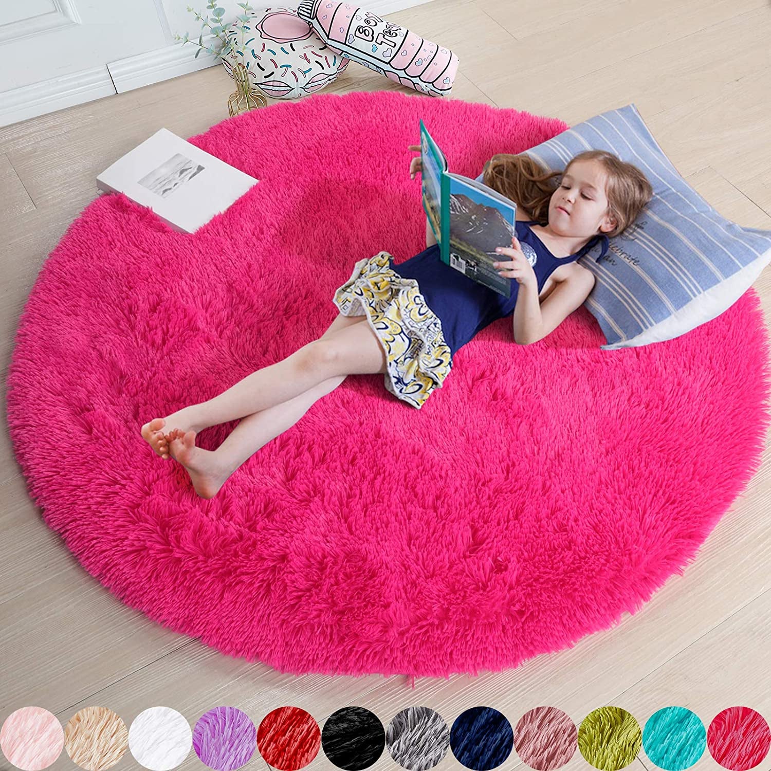 Amdrebio Purple round Rugs 4Ft for Girls Bedroom Decor Aesthetic, Fluffy Fuzzy Circle Area Rugs for Kids Room, Soft Cute Furry Plush Shaggy Throw Lavender Carpet for Living Room, Baby Nursery, Dorm