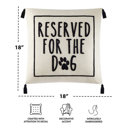 Black and White Reserved for Dog Square Decorative Throw Pillow for Adults, 18 in X 18 In