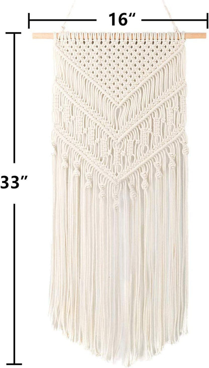 TIMEYARD Macrame Woven Wall Hanging - Boho Chic Bohemian Home Geometric Art Decor - Beautiful Apartment Dorm Room Decoration, 16" W X 33" L